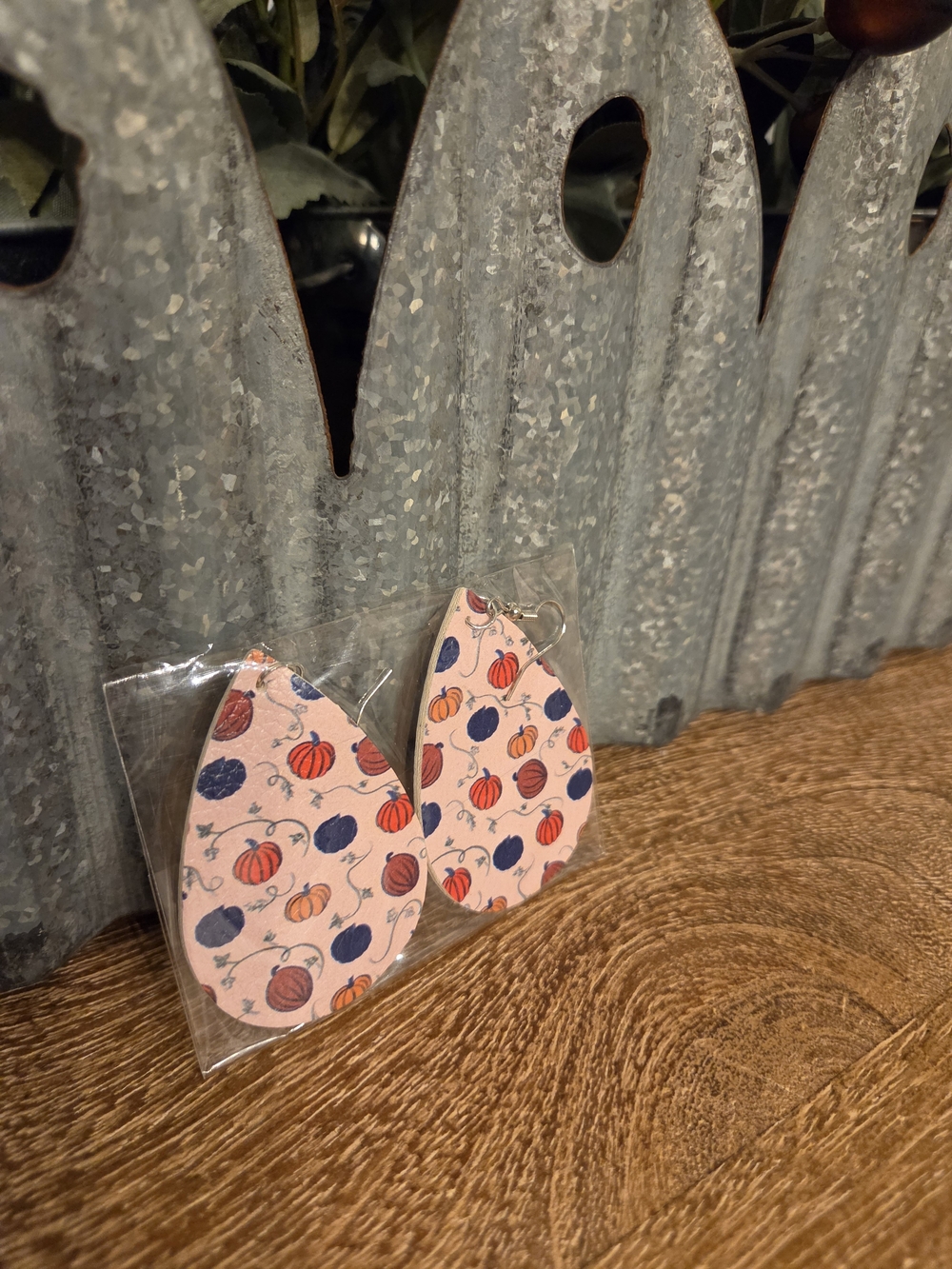 Fall Pink Pumpkin Print Teardrop Earrings